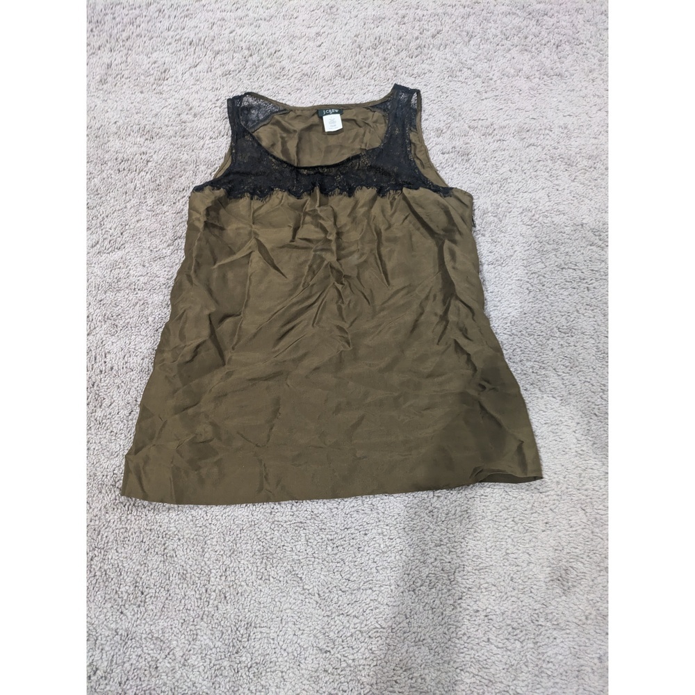 J. Crew Silk‎ Tank Green Brown Size 6 with Lace